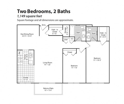 the floor plan of two bedrooms 2 baths